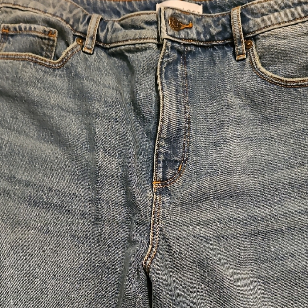New Loft, Destructed High Rise Straight Jeans in Dark Vintage Wash .